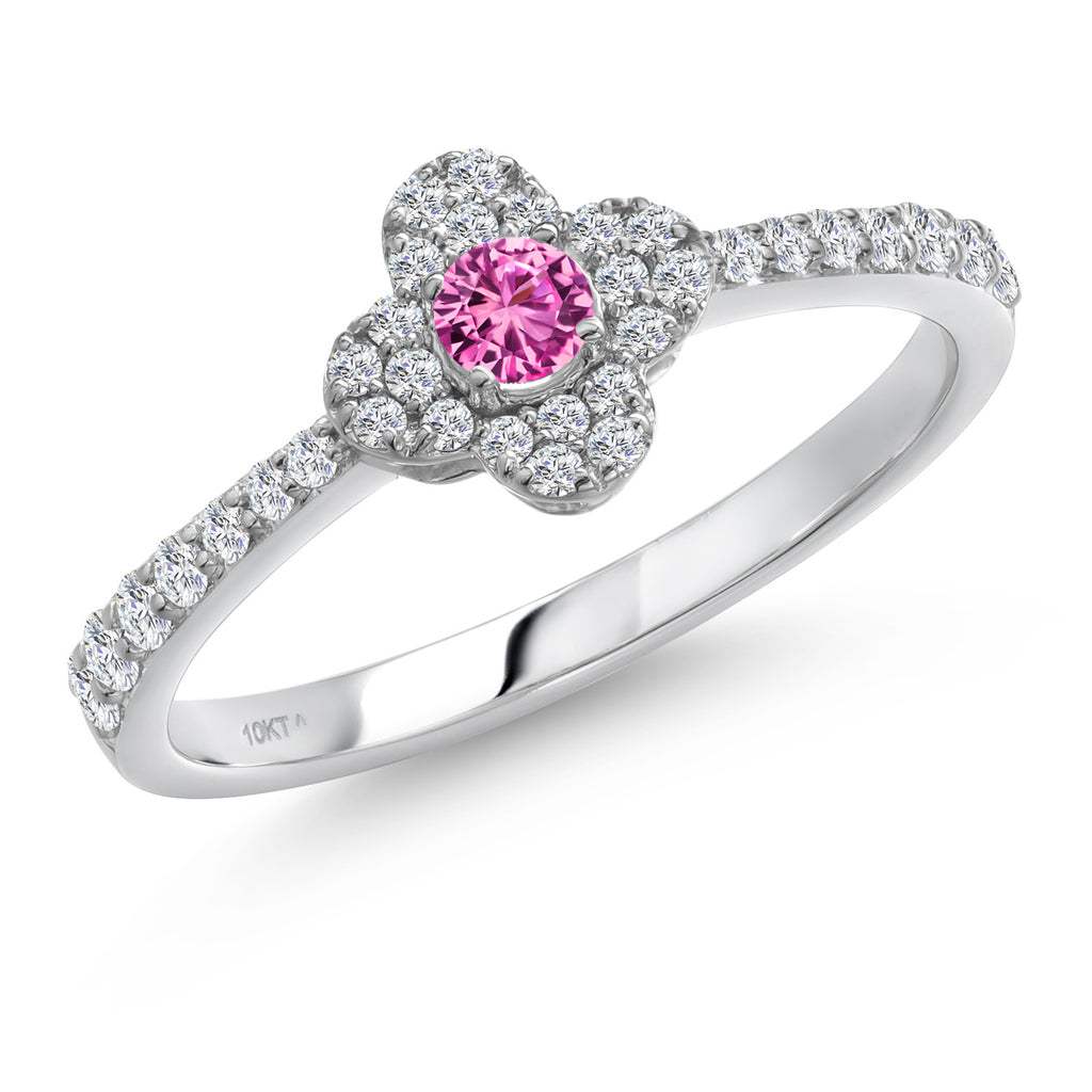 Pink Created Sapphire - September_8_Ring in 10K White Gold