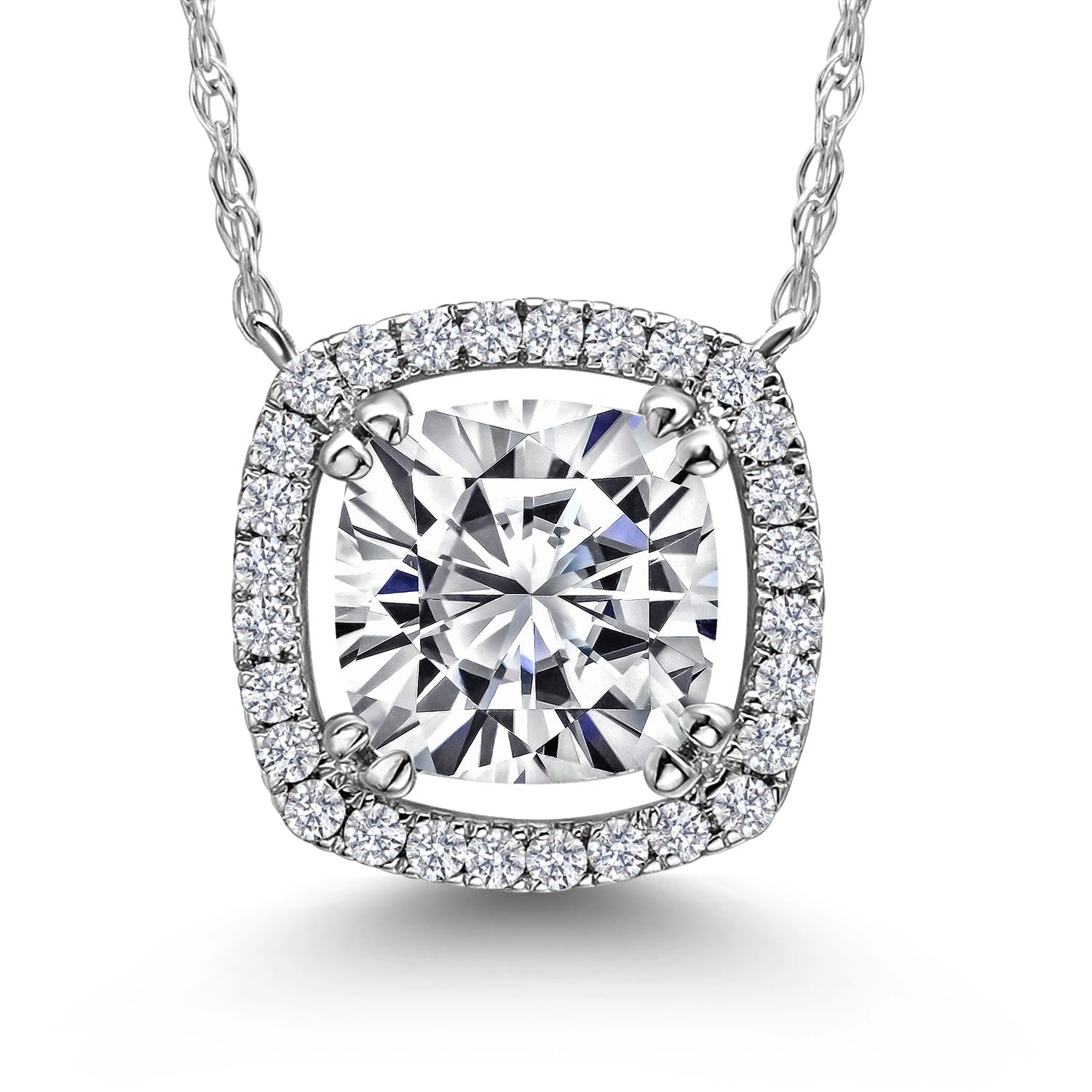 1.11 Cttw 10K White Gold IGI Certified Lab Grown Diamond Pendant Necklace | Center Cushion Diamond 1 Ct | F-G Color | VS1 Clarity | Gold Necklace For Women | With 18 Inch Chain