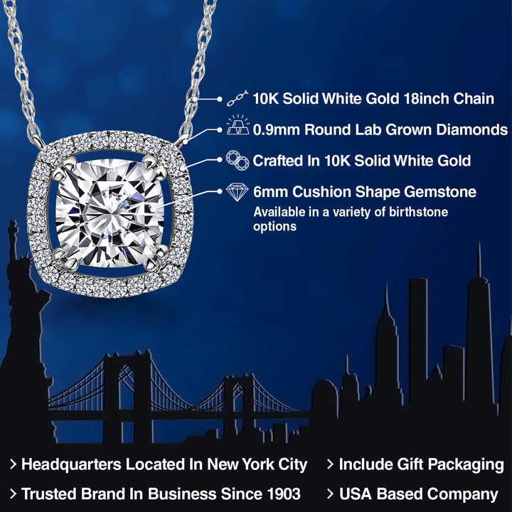 1.11 Cttw 10K White Gold IGI Certified Lab Grown Diamond Pendant Necklace | Center Cushion Diamond 1 Ct | F-G Color | VS Clarity | Gold Necklace For Women | With 18 Inch Chain