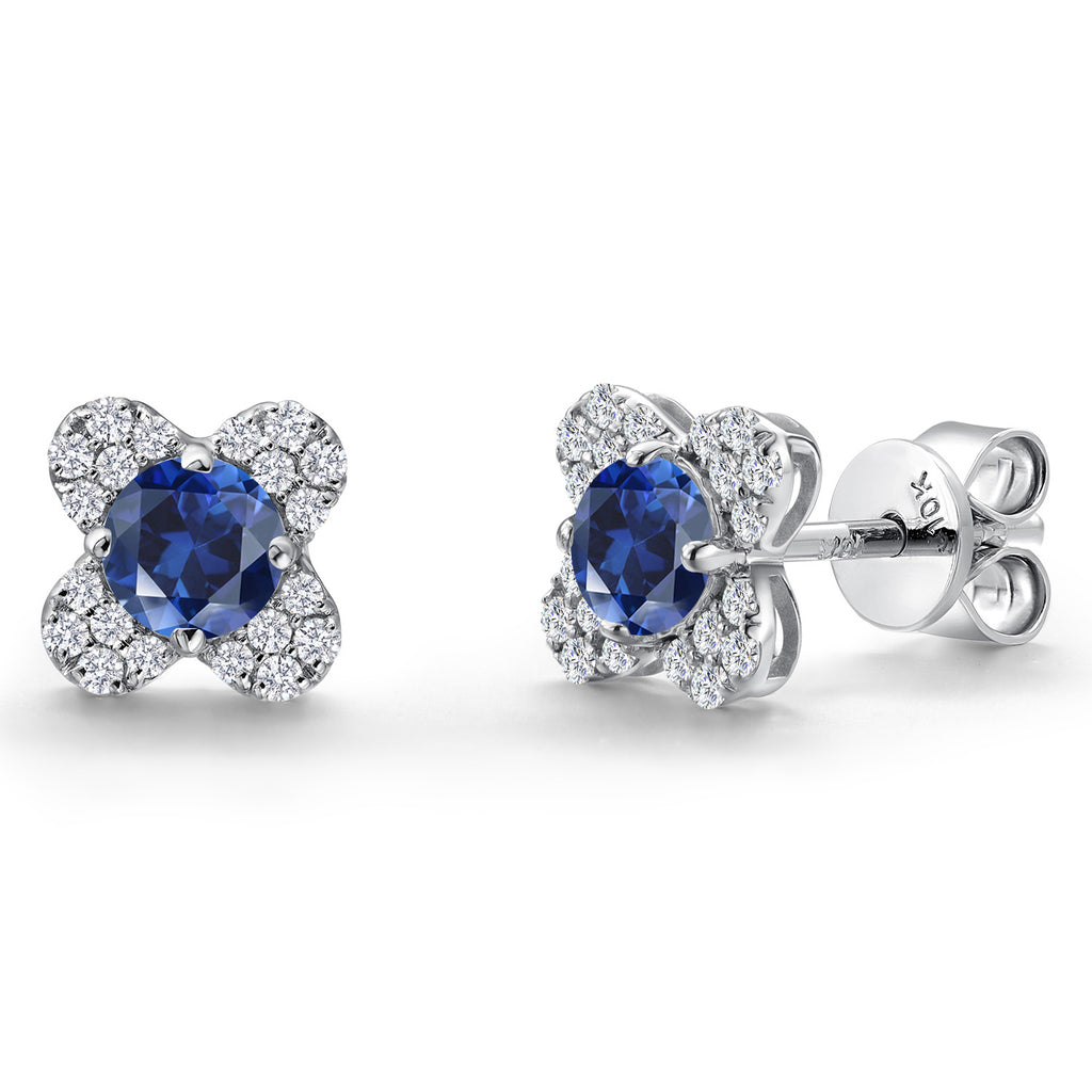 Blue Created Sapphire - September_Earrings in 10K White Gold