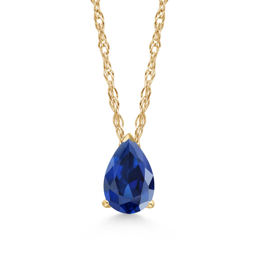 Blue Created Sapphire - September_Pendant in 14K Yellow Gold