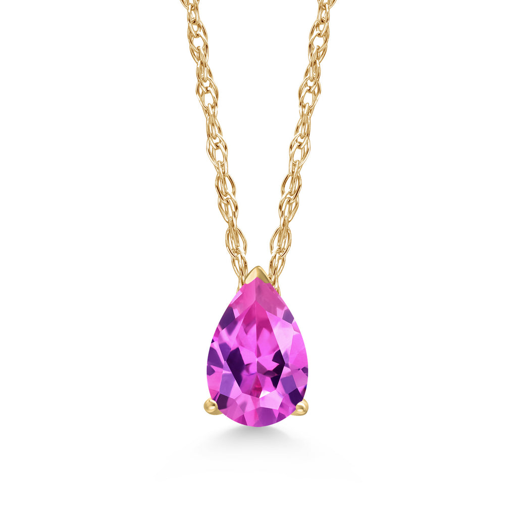 Pink Created Sapphire - September_Pendant in 14K Yellow Gold