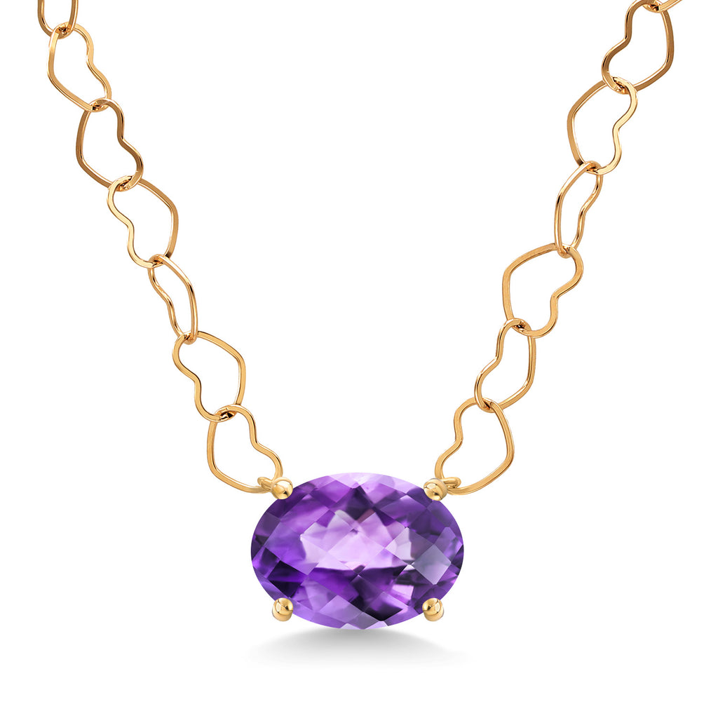 Amethyst-Checkerboard - February_Necklace in 14K Yellow Gold