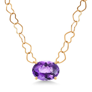 Amethyst-Checkerboard - February_Necklace in 14K Yellow Gold