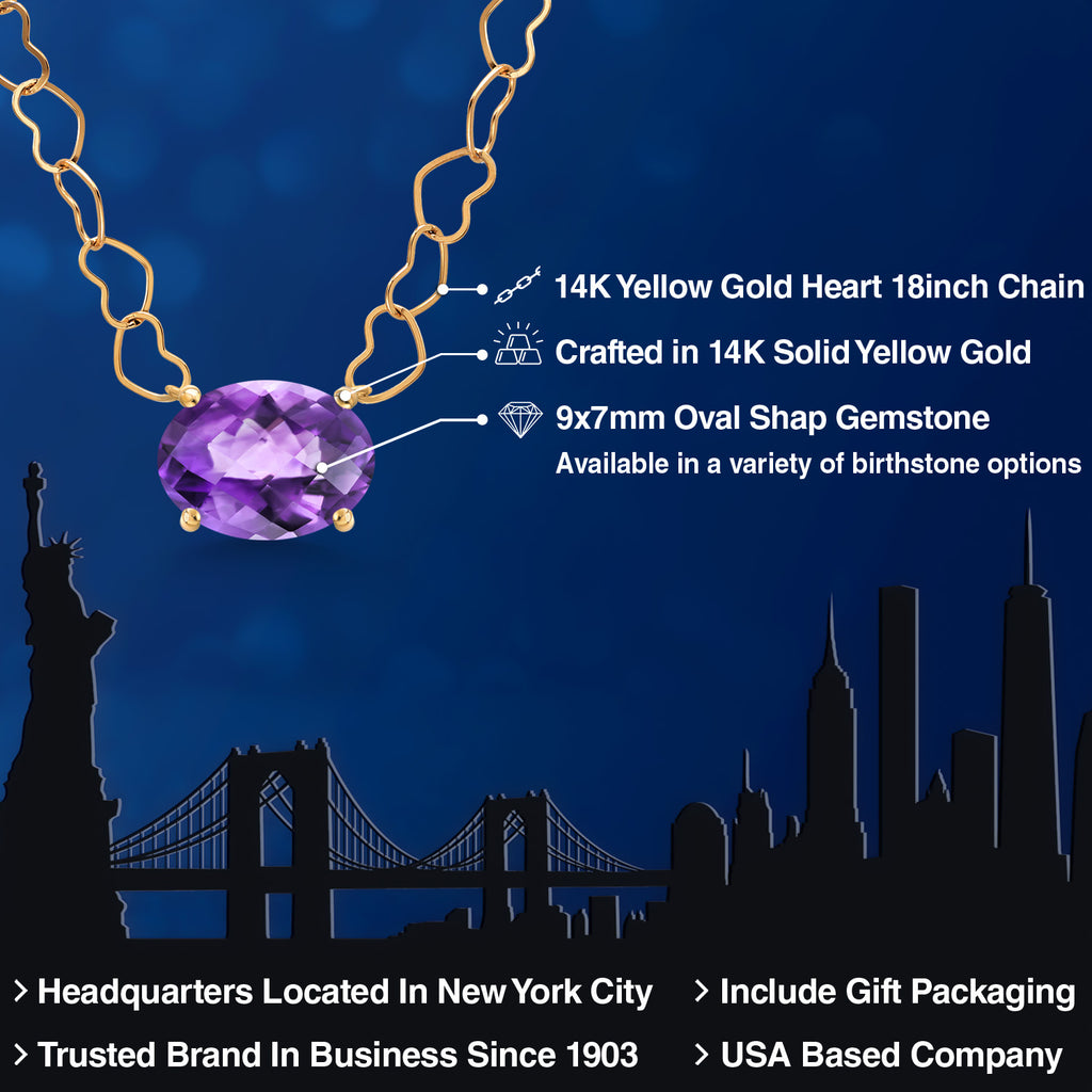 Amethyst-Checkerboard - February_Necklace in 14K Yellow Gold