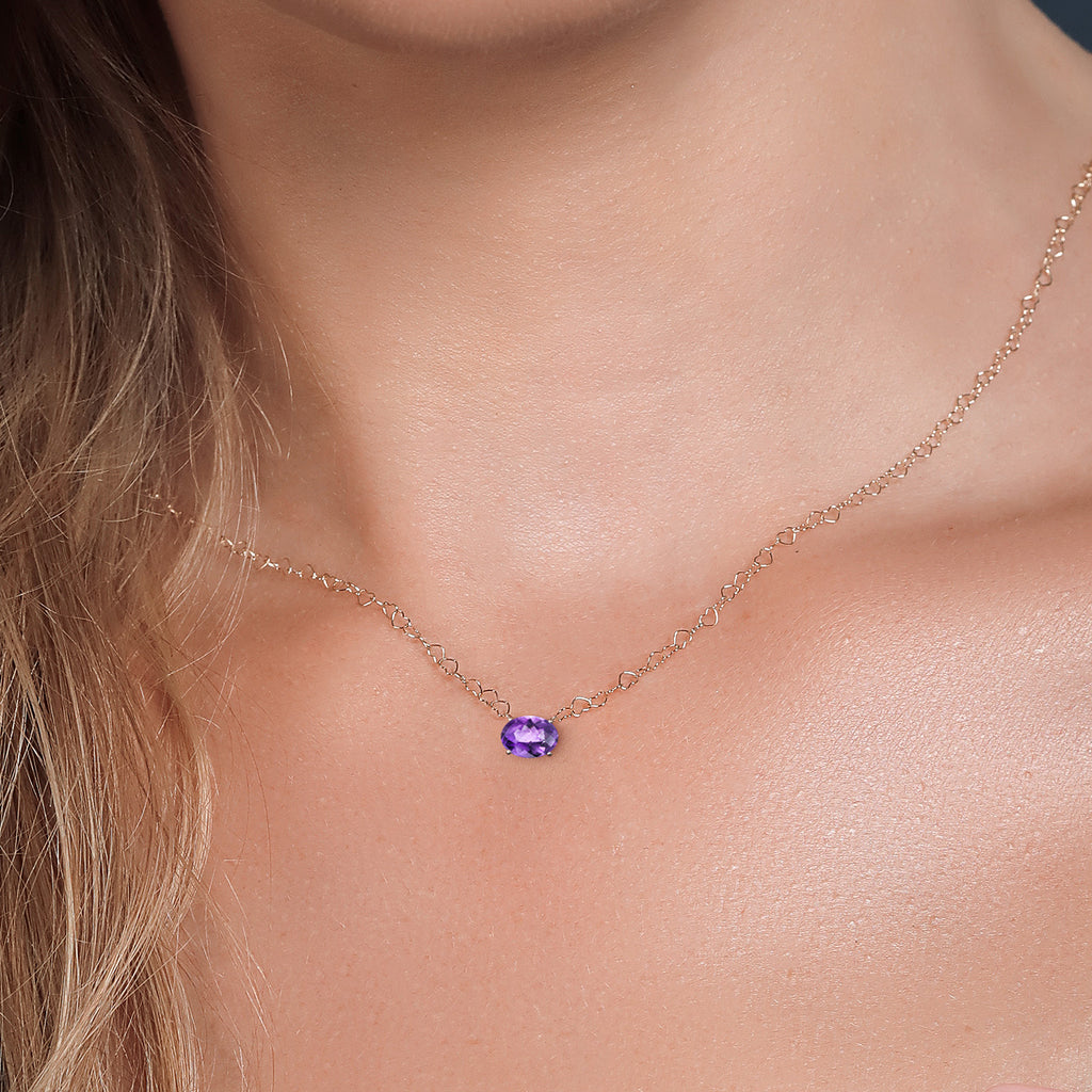 Amethyst-Checkerboard - February_Necklace in 14K Yellow Gold