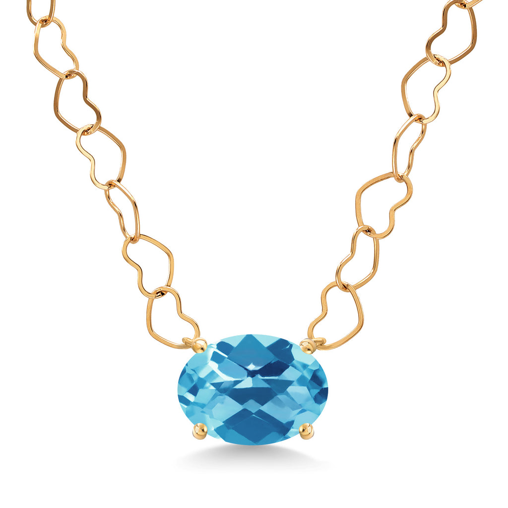 Swiss Blue Topaz-Checkerboard - November_Necklace in 14K Yellow Gold