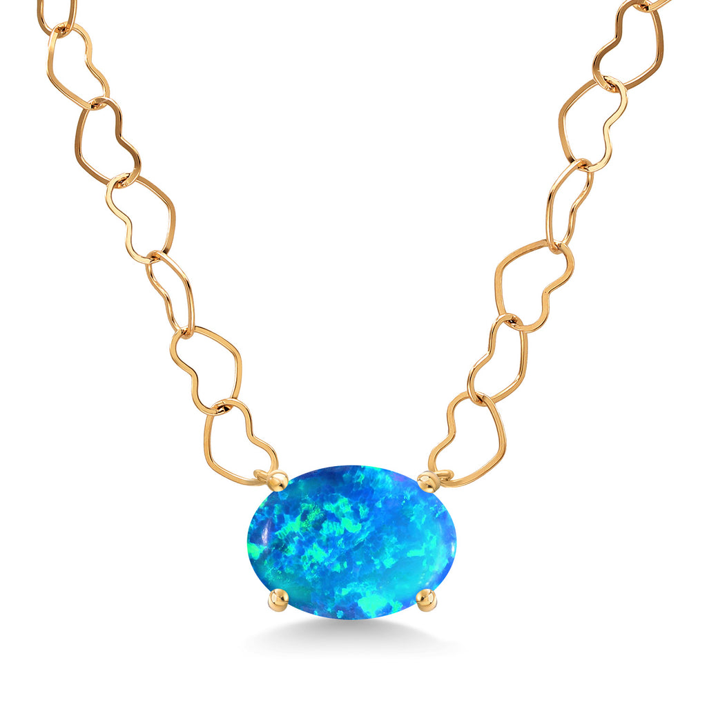 Blue Simulated Opal - October_Necklace in 14K Yellow Gold
