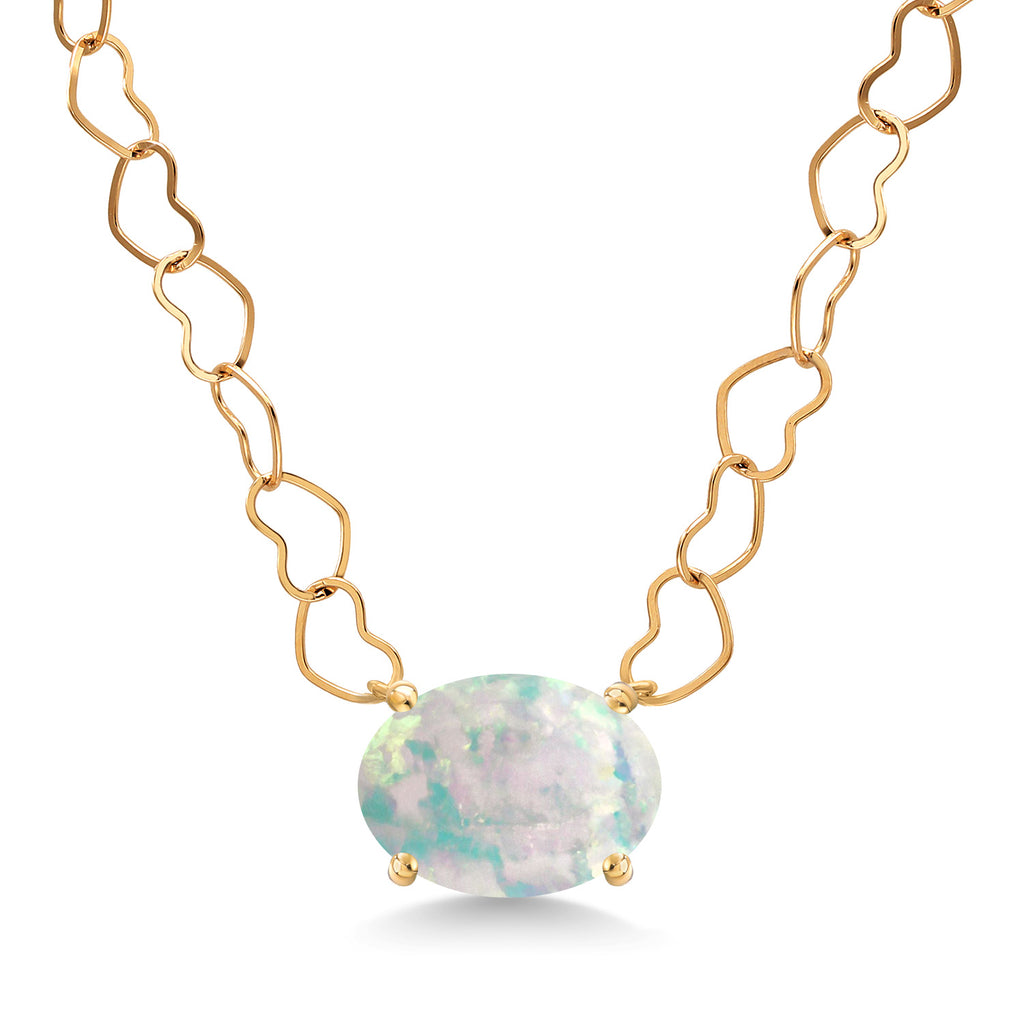 White Opal-Cabochon - October_Necklace in 14K Yellow Gold