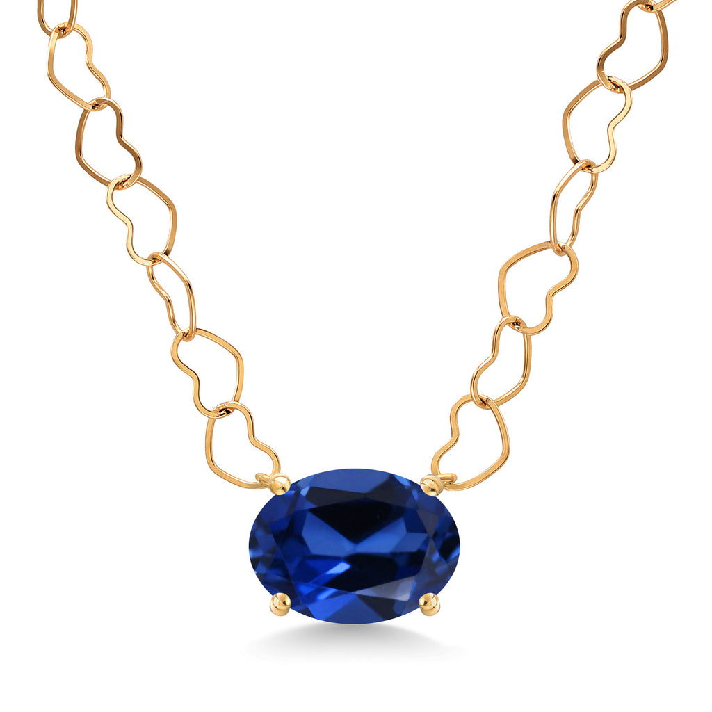 Blue Created Sapphire - September_Necklace in 14K Yellow Gold