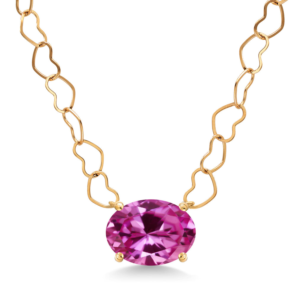 Pink Created Sapphire - September_Necklace in 14K Yellow Gold