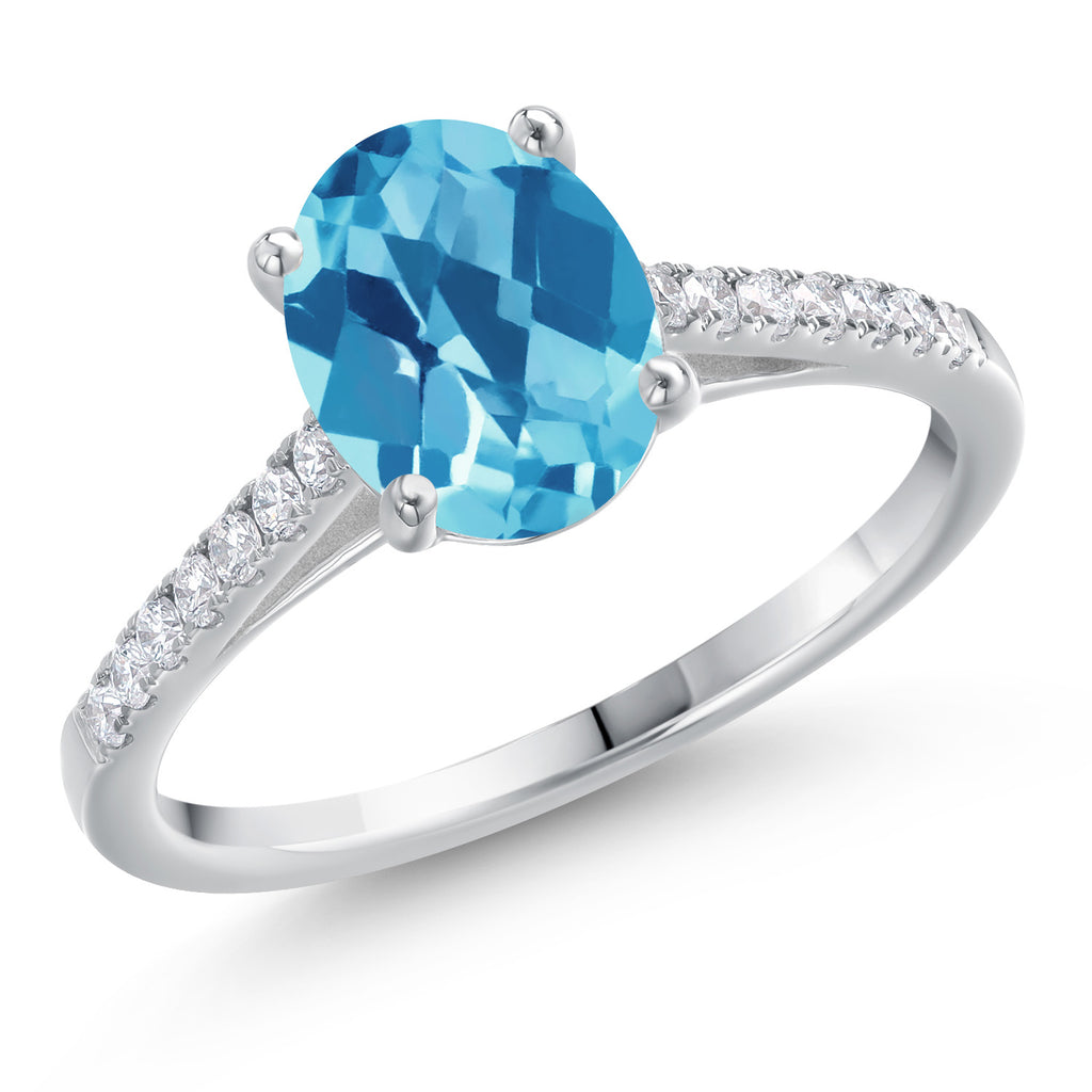Swiss Blue Topaz-Checkerboard - November_7_Ring in 14K White Gold