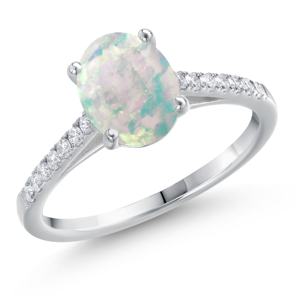 White Opal-Cabochon - October_5_Ring in 14K White Gold
