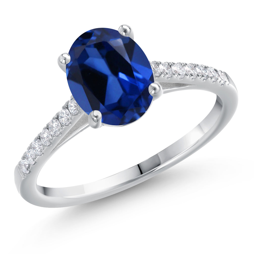 Blue Created Sapphire - September_8_Ring in 14K White Gold