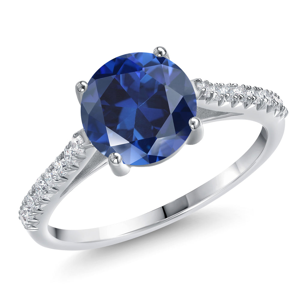 Blue Created Sapphire - September_7_Ring in 14K White Gold