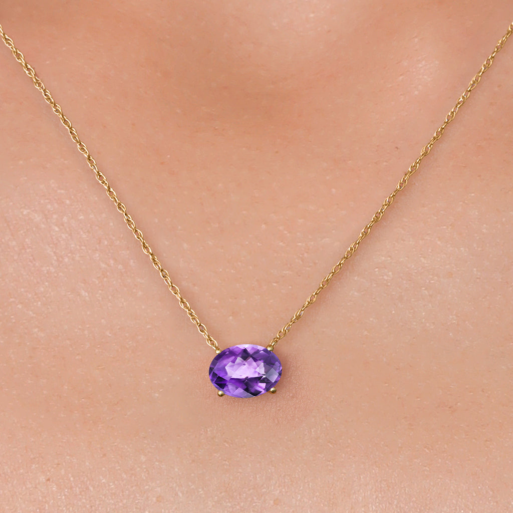 Amethyst-Checkerboard - February_Pendant in 14K Yellow Gold