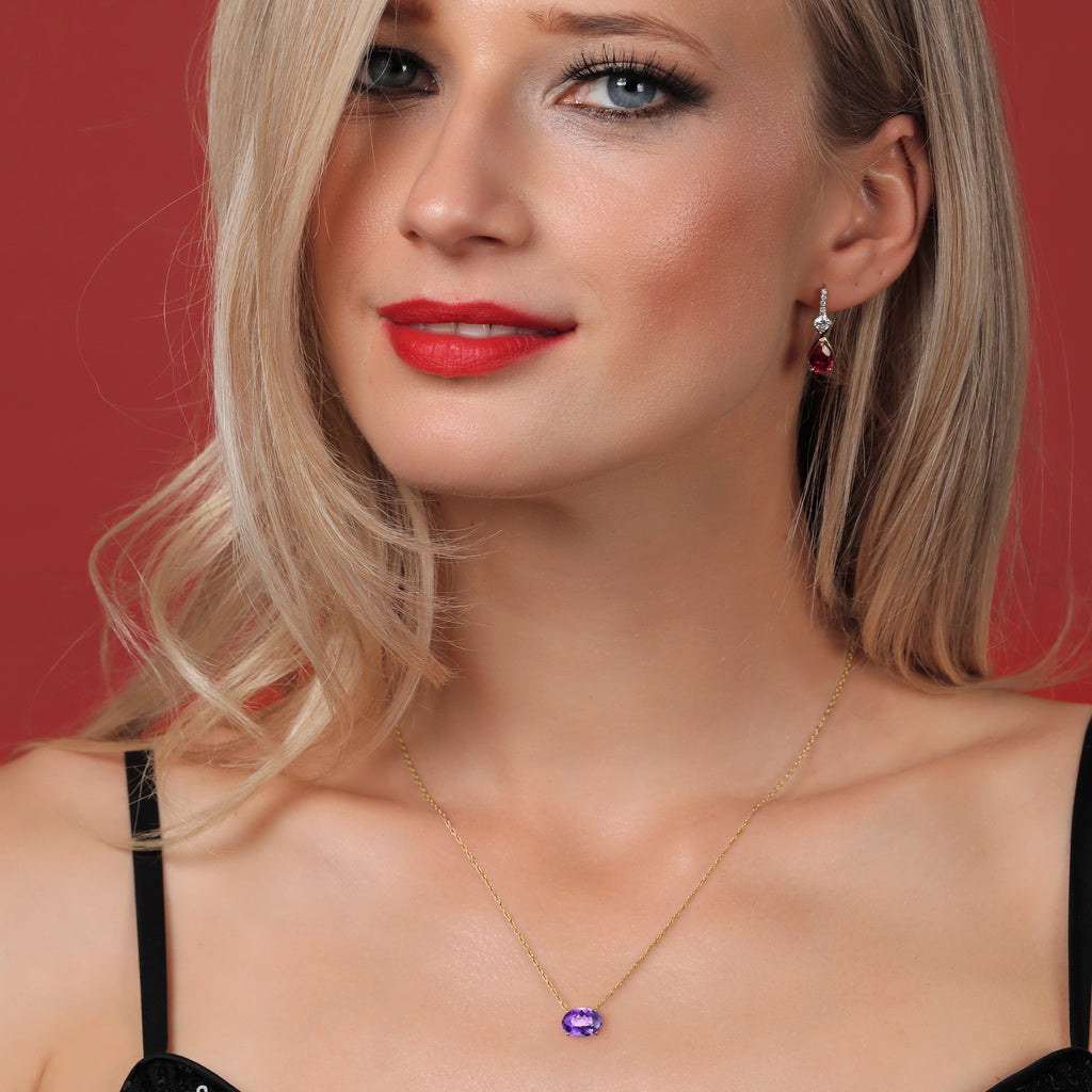 Amethyst-Checkerboard - February_Pendant in 14K Yellow Gold
