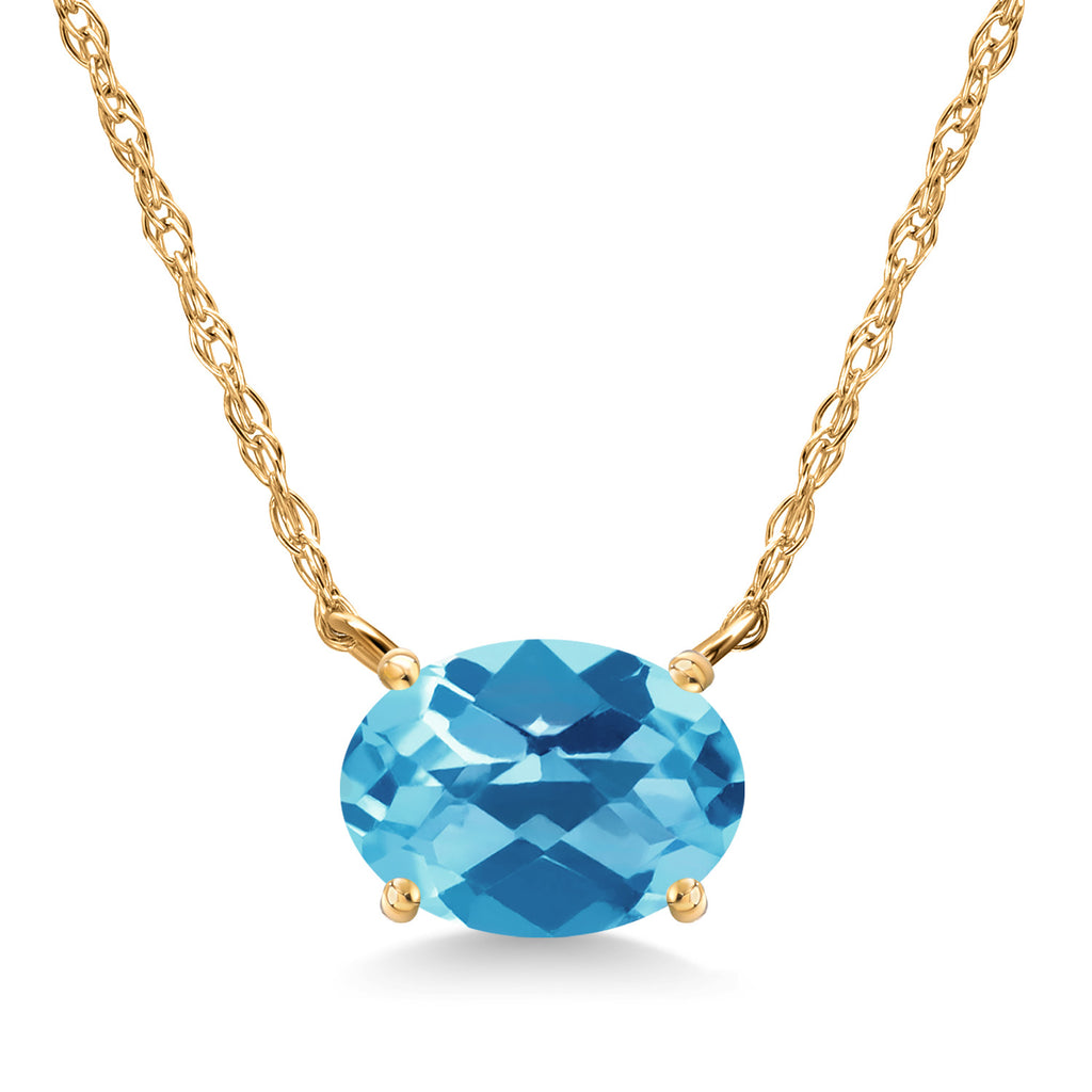 Swiss Blue Topaz-Checkerboard - November_Pendant in 14K Yellow Gold