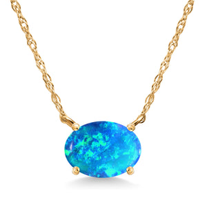 Blue Simulated Opal - October_Pendant in 14K Yellow Gold