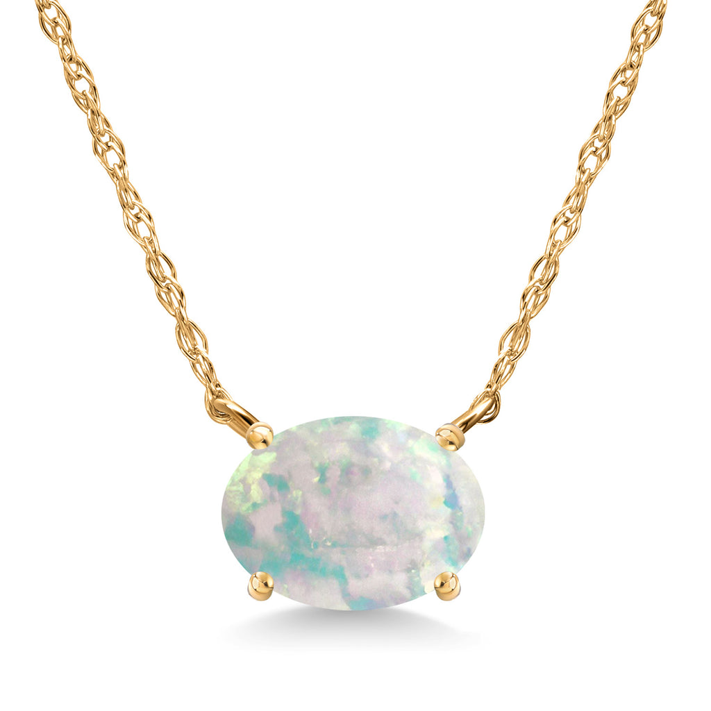 White Opal-Cabochon - October_Pendant in 14K Yellow Gold