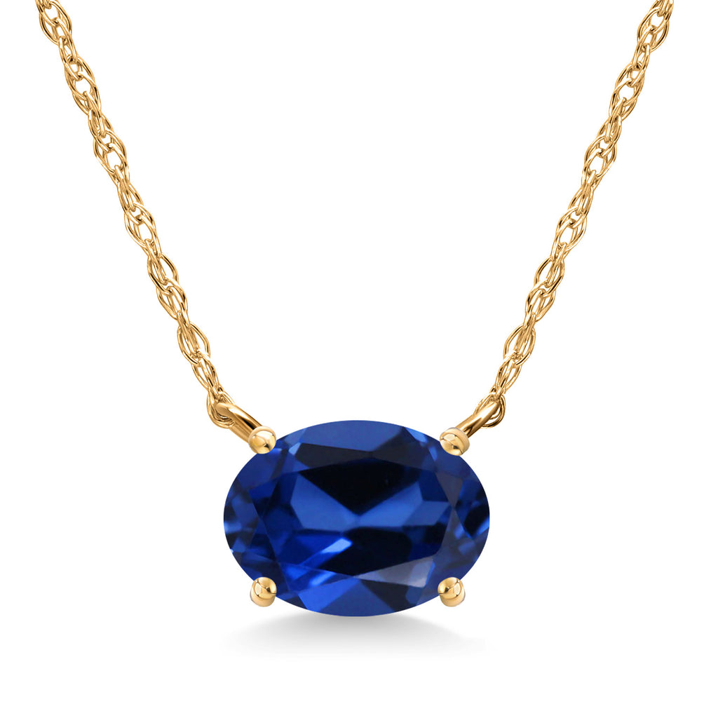 Blue Created Sapphire - September_Pendant in 14K Yellow Gold