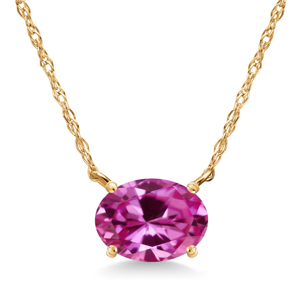 Pink Created Sapphire - September_Pendant in 14K Yellow Gold