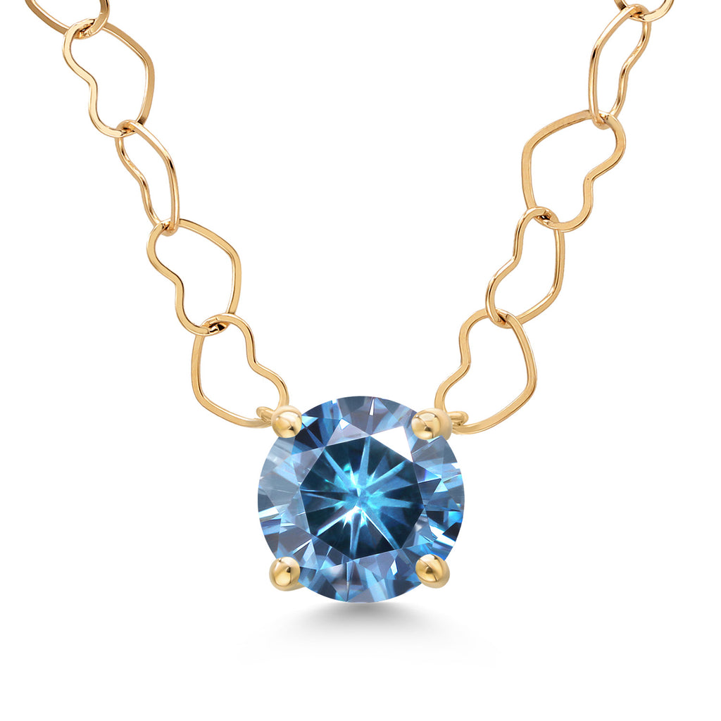 Persian Blue Moissanite - April_Necklace in 14K Yellow Gold