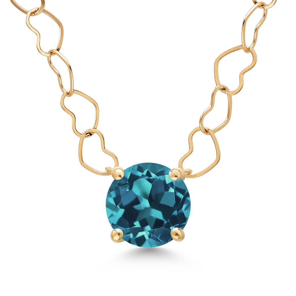 Gem Stone King 14K Yellow Gold 6.5MM Round Gemstone Birthstone Pendant Necklace | Gold Necklace For Women | 18 Inch Heart Gold Chain | Fine Jewelry Gifts for Her Mom Women Wife