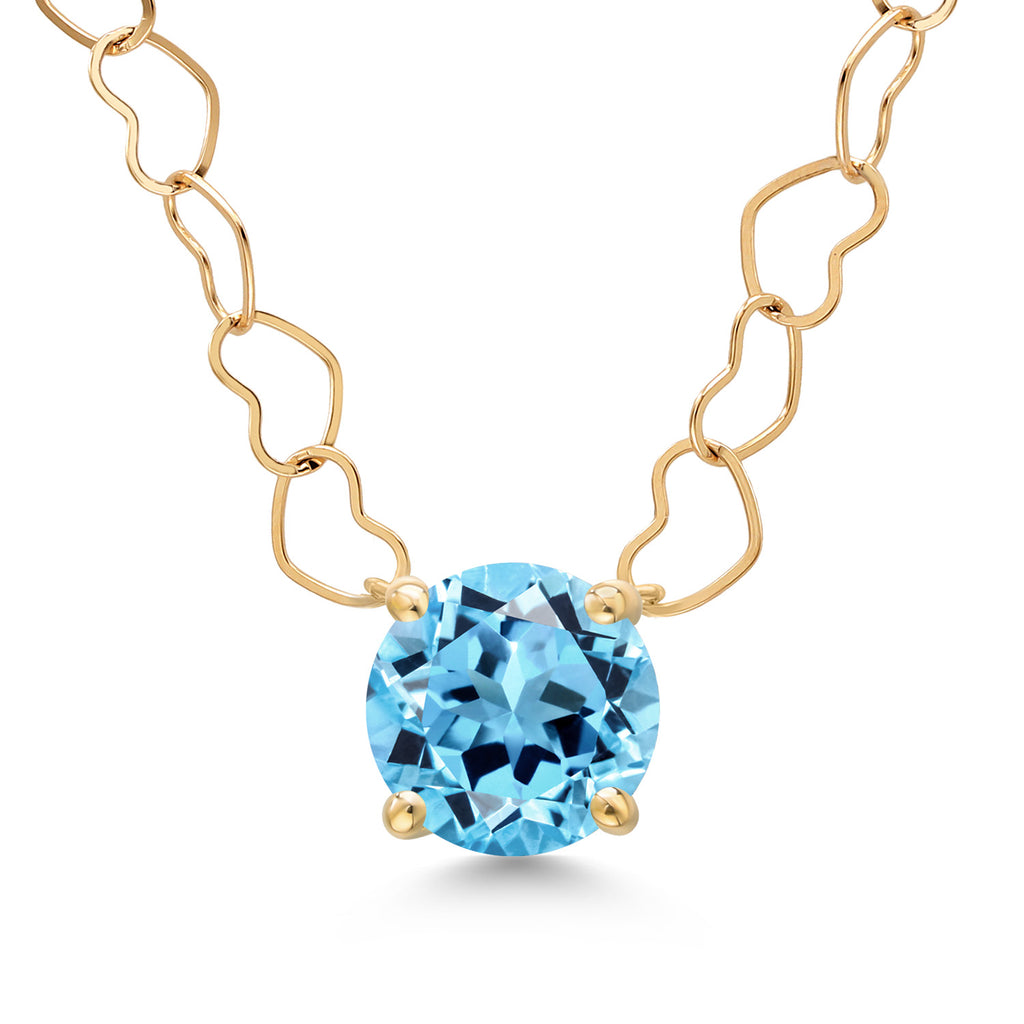 Gem Stone King 14K Yellow Gold 6.5MM Round Gemstone Birthstone Pendant Necklace | Gold Necklace For Women | 18 Inch Heart Gold Chain | Fine Jewelry Gifts for Her Mom Women Wife