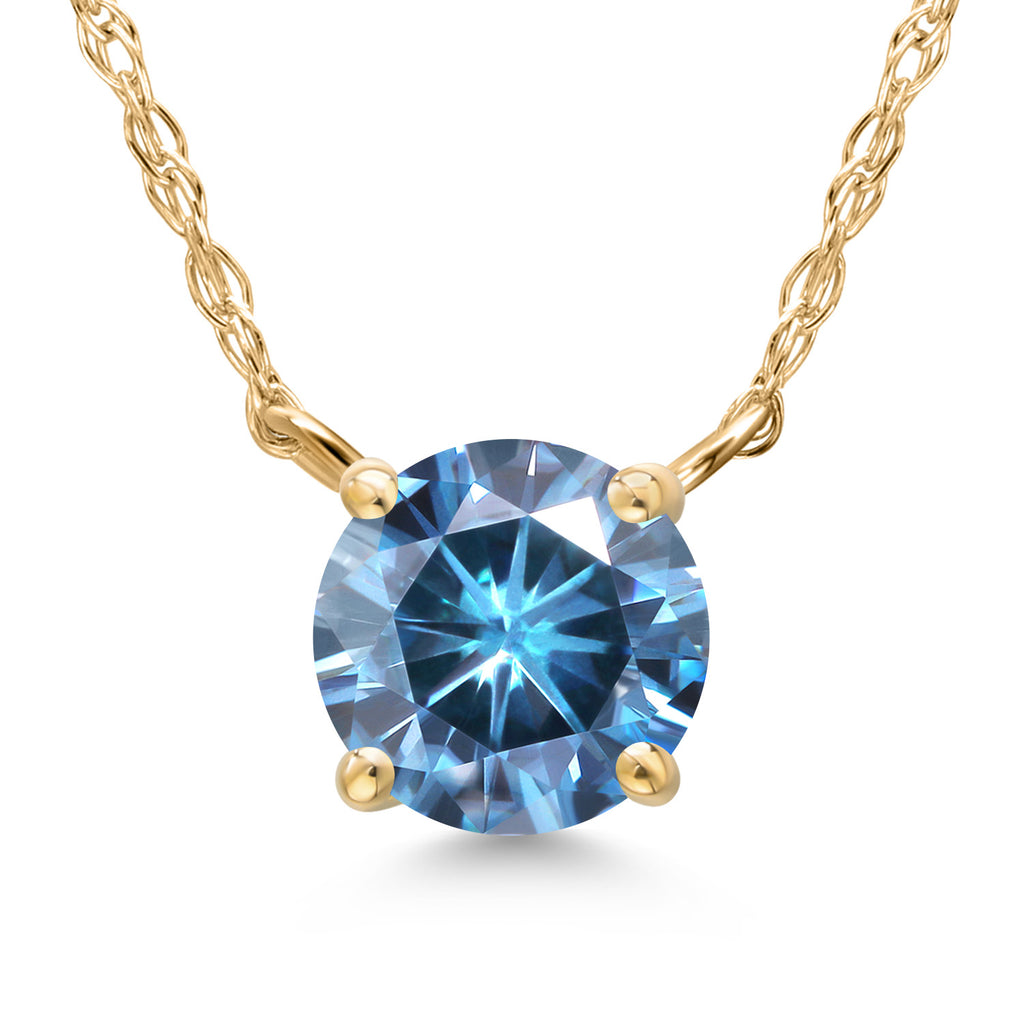 Persian Blue Moissanite - April_Pendant in 14K Yellow Gold