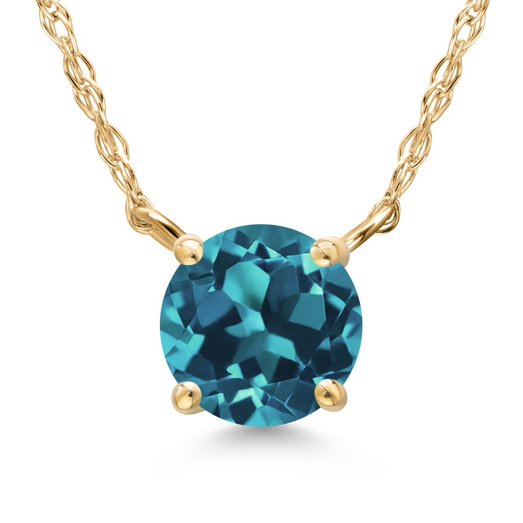 Gem Stone King 14K Yellow Gold 6.5MM Round Gemstone Birthstone Pendant Necklace | Gold Necklace For Women | 18 Inch 14K Gold Heart Chain | Fine Jewelry Gifts for Her Mom Women Wife