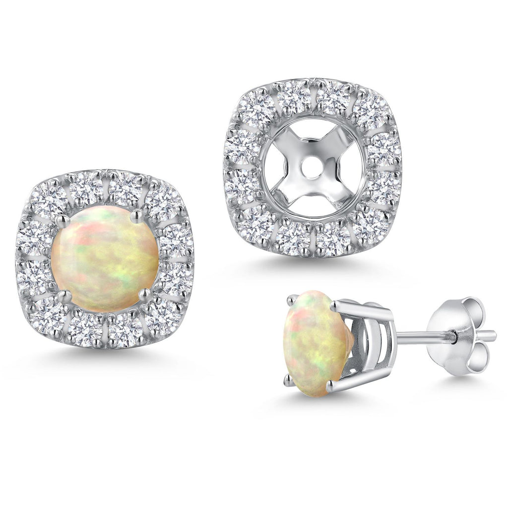 Ethiopian Opal-Cabochon - October_Earrings in 14K White Gold