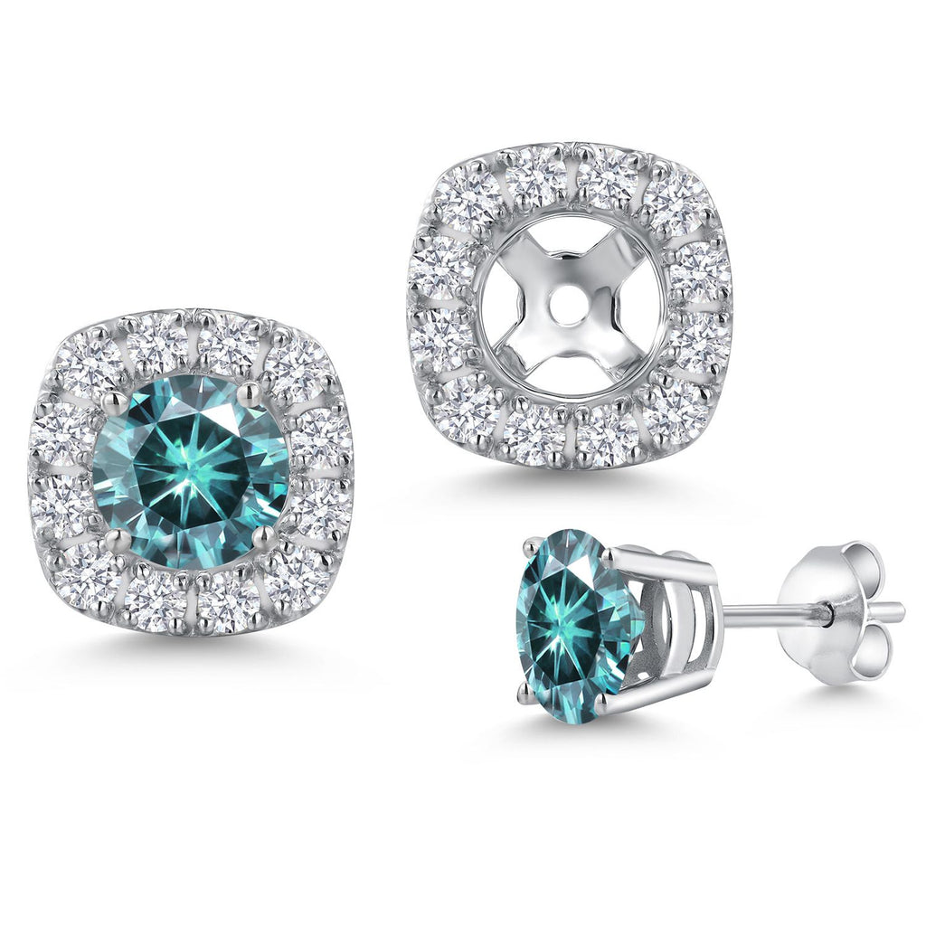 Blue Moissanite - April_Earrings in 14K White Gold