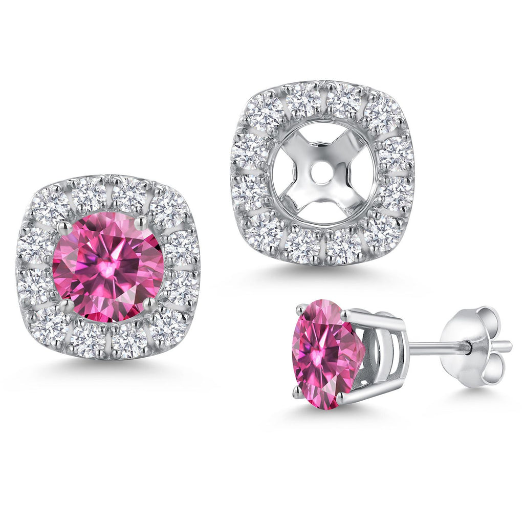 Pink Moissanite - April_Earrings in 14K White Gold