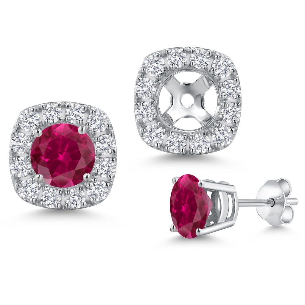 Created Ruby - July_Earrings in 14K White Gold