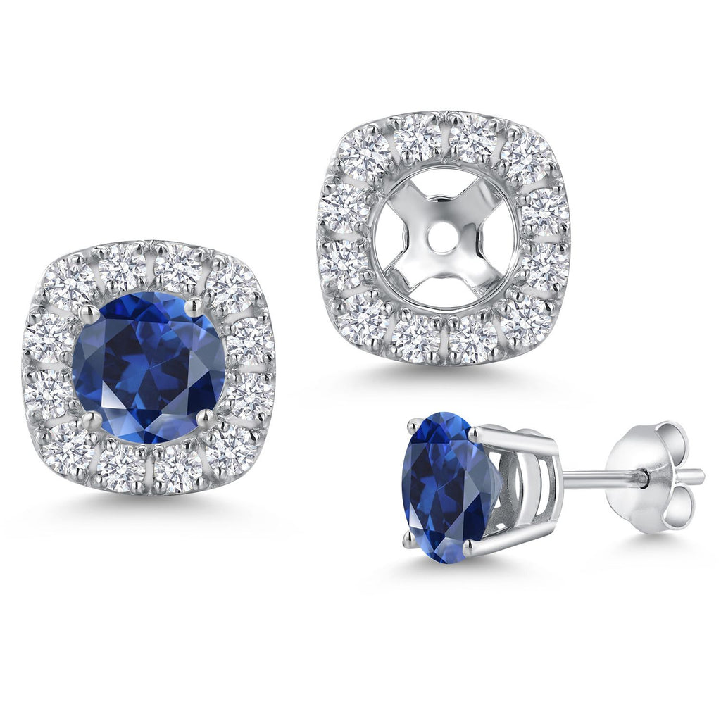 Blue Created Sapphire - September_Earrings in 14K White Gold