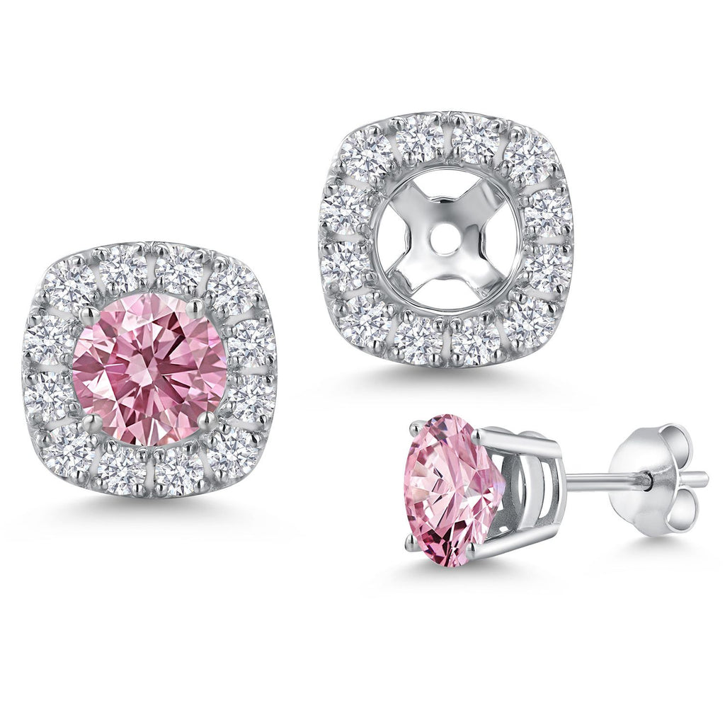 Pink Lab Grown Diamond - April_Earrings in 14K White Gold