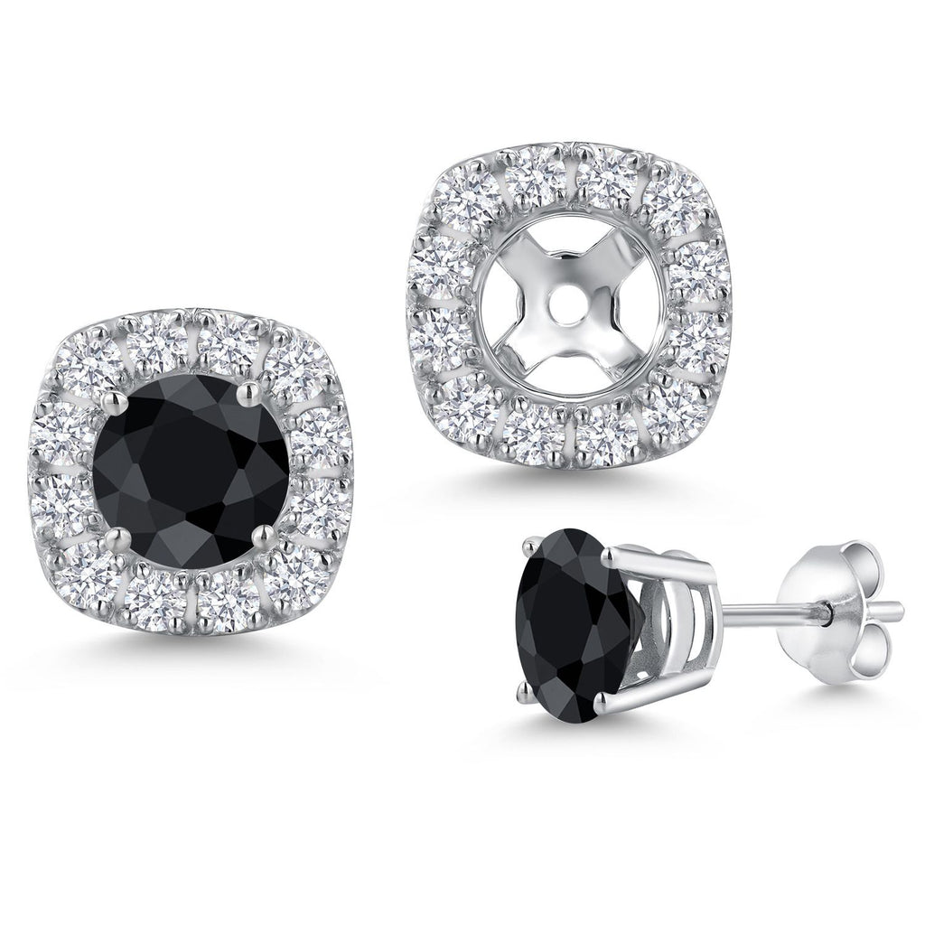 Black Sapphire - September_Earrings in 14K White Gold