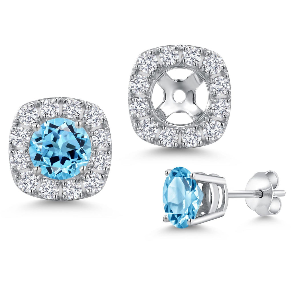 Swiss Blue Topaz - November_Earrings in 14K White Gold