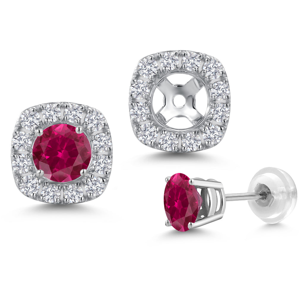 Created Ruby - July_Earrings in 14K White Gold