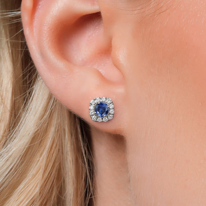 14K White Gold Blue Created Sapphire and White Lab Grown Diamond Removable Earrings Jackets For Women | 0.94 Cttw | Gemstone September Birthstone | Round 4.5MM