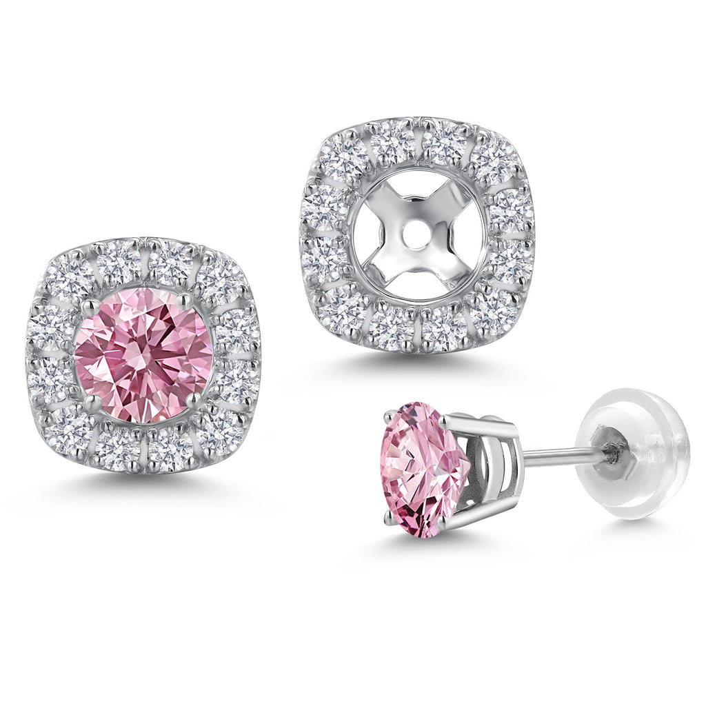 Pink Lab Grown Diamond - April_Earrings in 14K White Gold