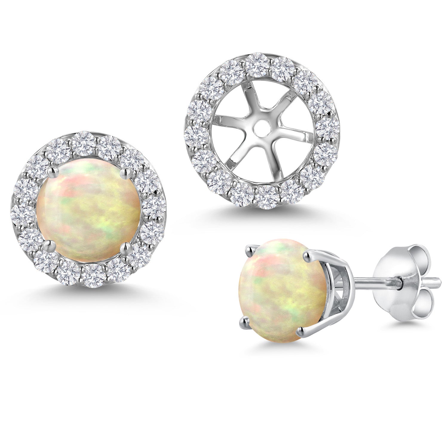 Ethiopian Opal-Cabochon - October_Earrings in 14K White Gold