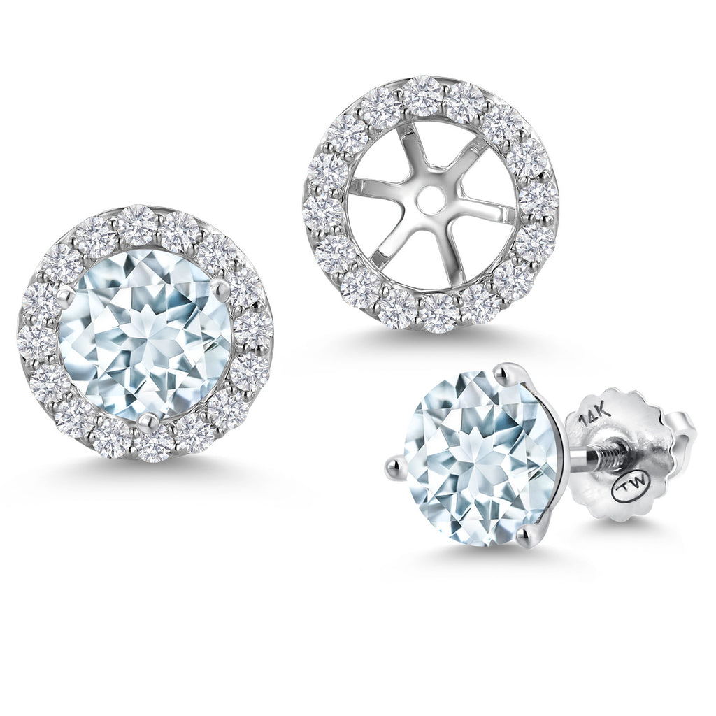Aquamarine - March_Earrings in 14K White Gold