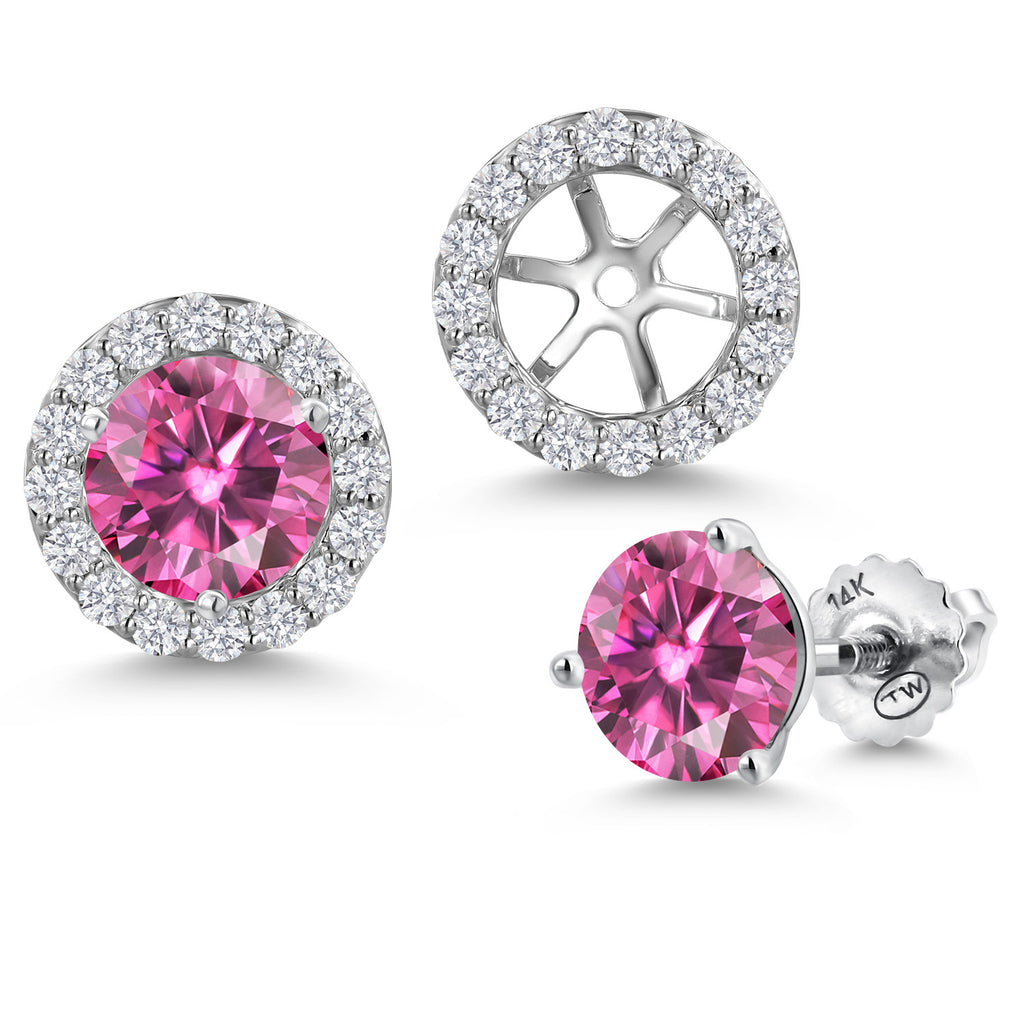 Pink Moissanite - April_Earrings in 14K White Gold