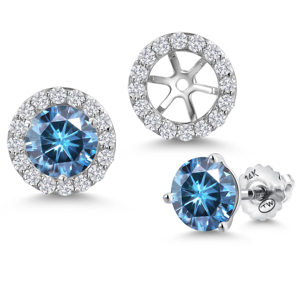 Persian Blue Moissanite - April_Earrings in 14K White Gold