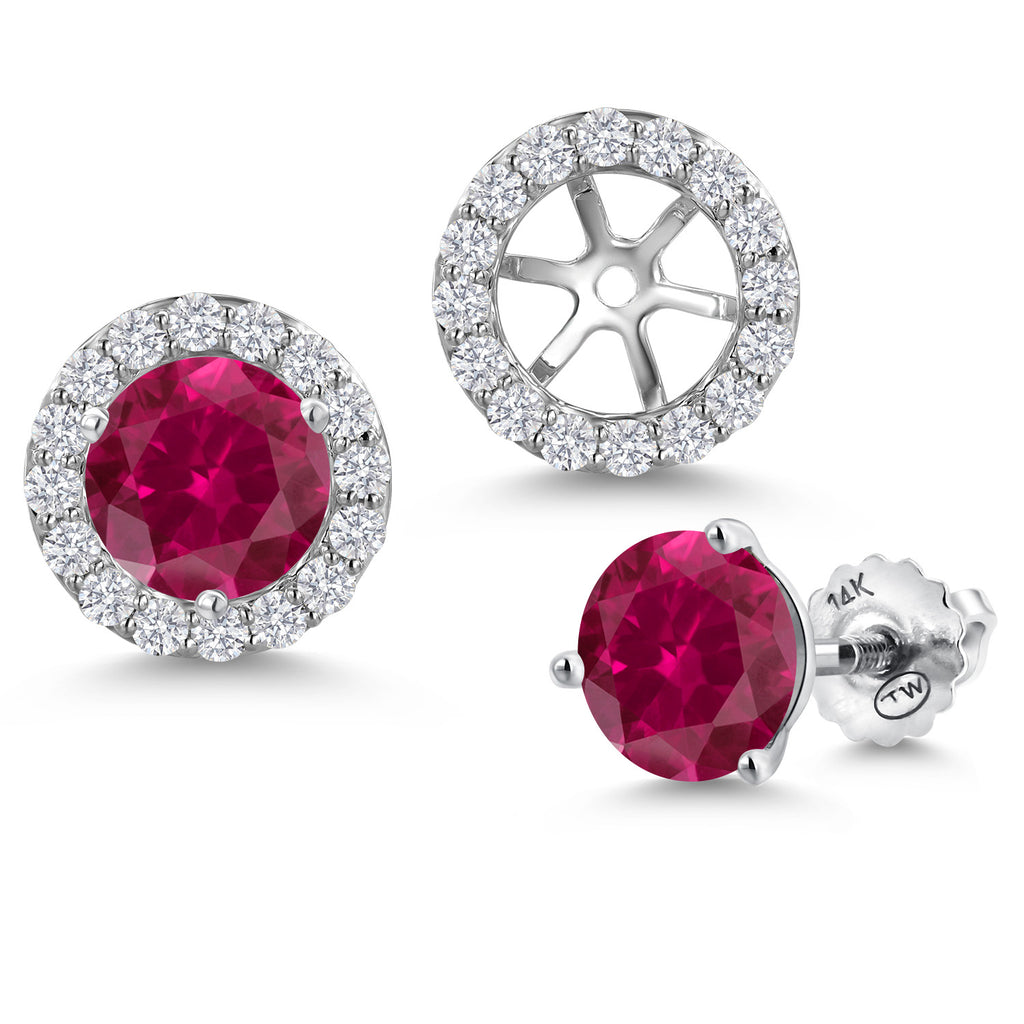 Created Ruby - July_Earrings in 14K White Gold