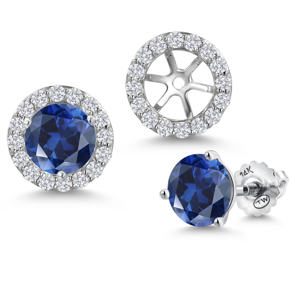 Blue Created Sapphire - September_Earrings in 14K White Gold