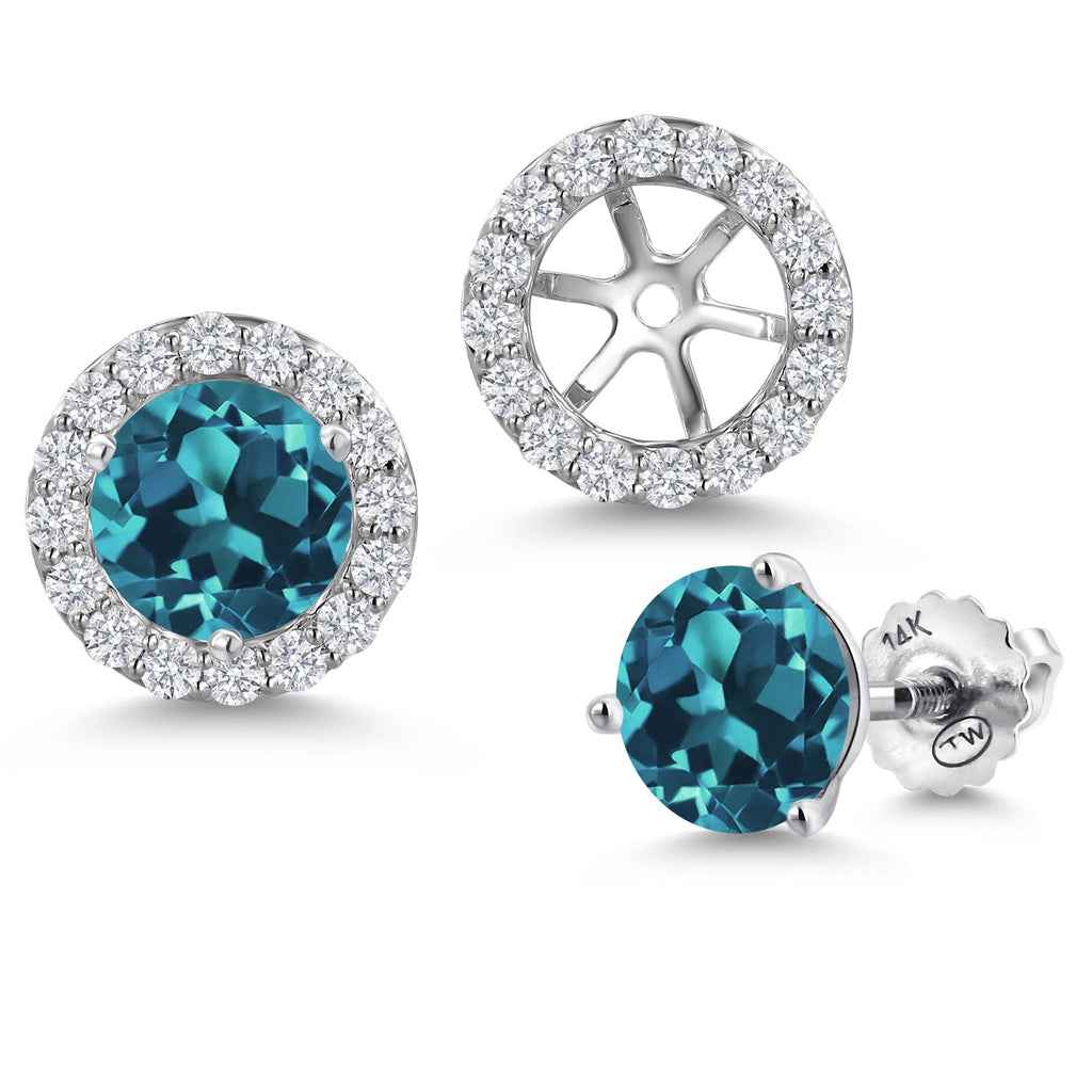 London Blue Topaz - November_Earrings in 14K White Gold