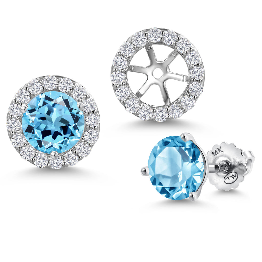 Swiss Blue Topaz - November_Earrings in 14K White Gold